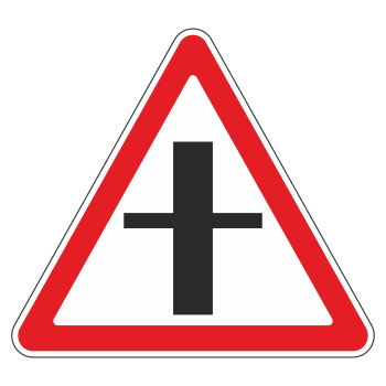 Дорожный знак 2.3.1 «Пересечение со второстепенной дорогой» (металл 0,8 мм, I типоразмер: сторона 700 мм, С/О пленка: тип В алмазная)